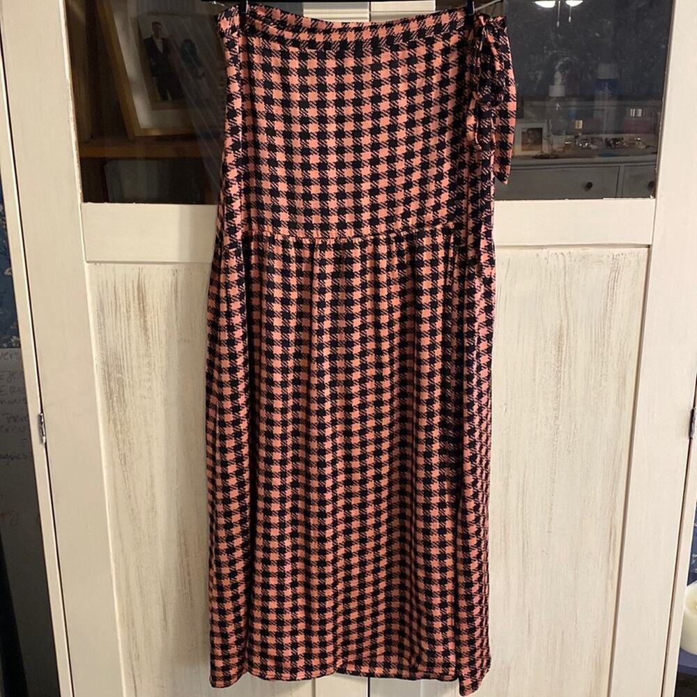 Topshop drop-waist pink-black plaid maxi skirt